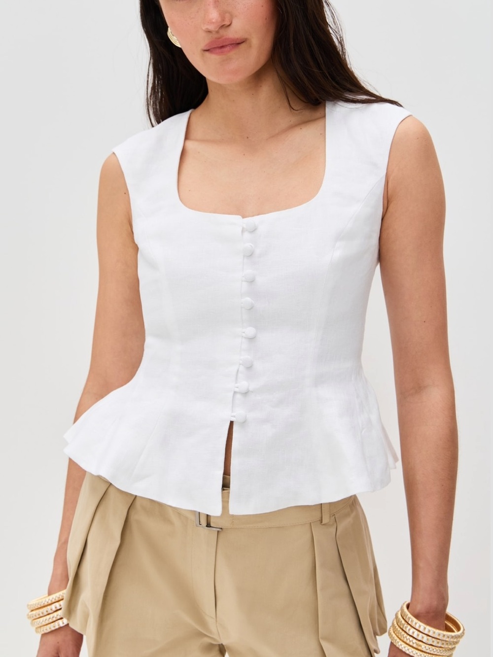 Reformation Paolina Sleeveless Linen Peplum Top